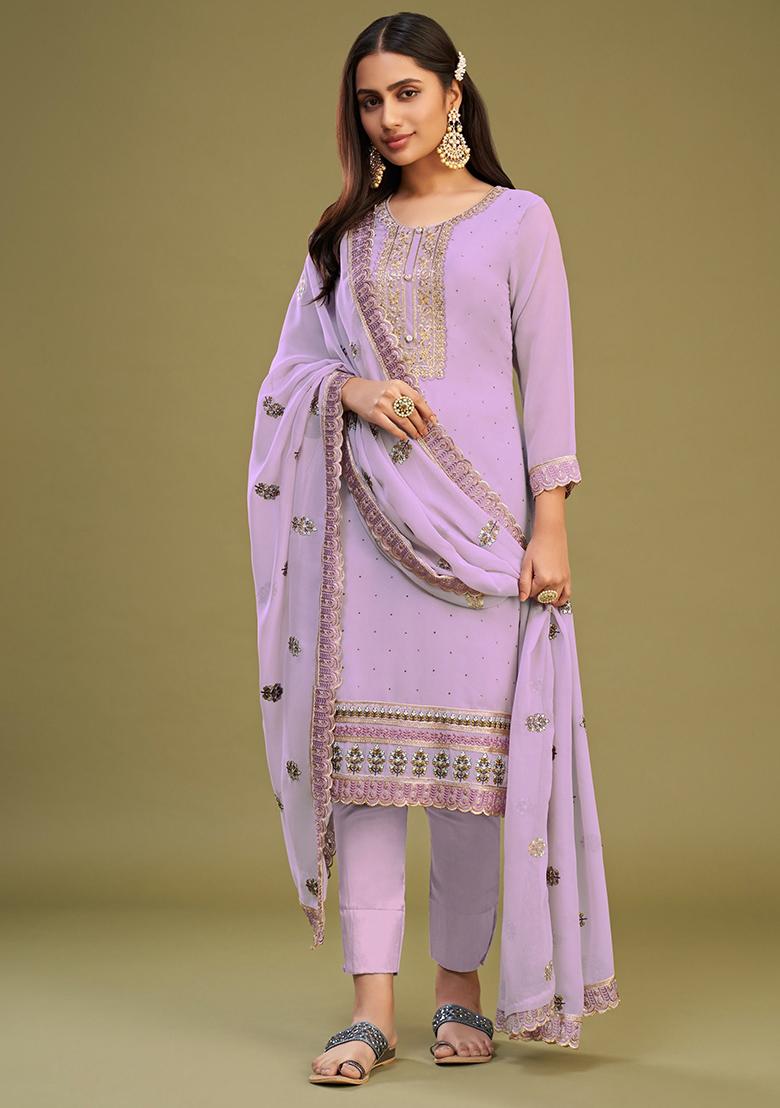 Lavender Embroidered Georgette Kurta Set