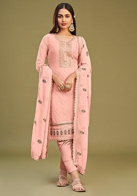 Pink Embroidered Georgette Kurta Set