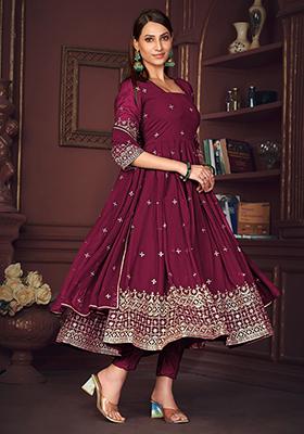 Pink Embroidered Georgette Kurta Set