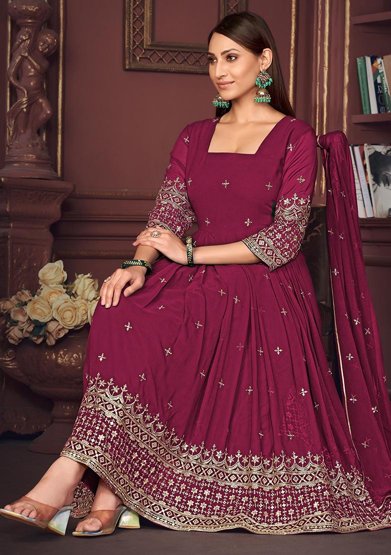 Pink Embroidered Georgette Kurta Set