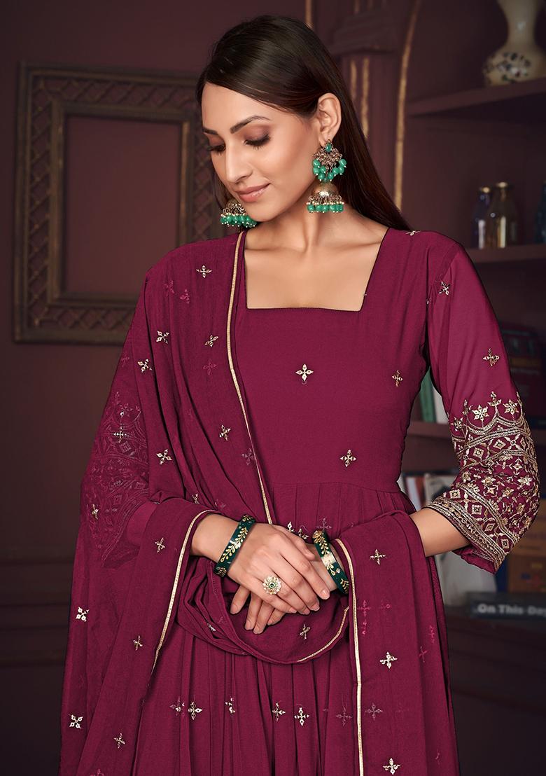 Pink Embroidered Georgette Kurta Set