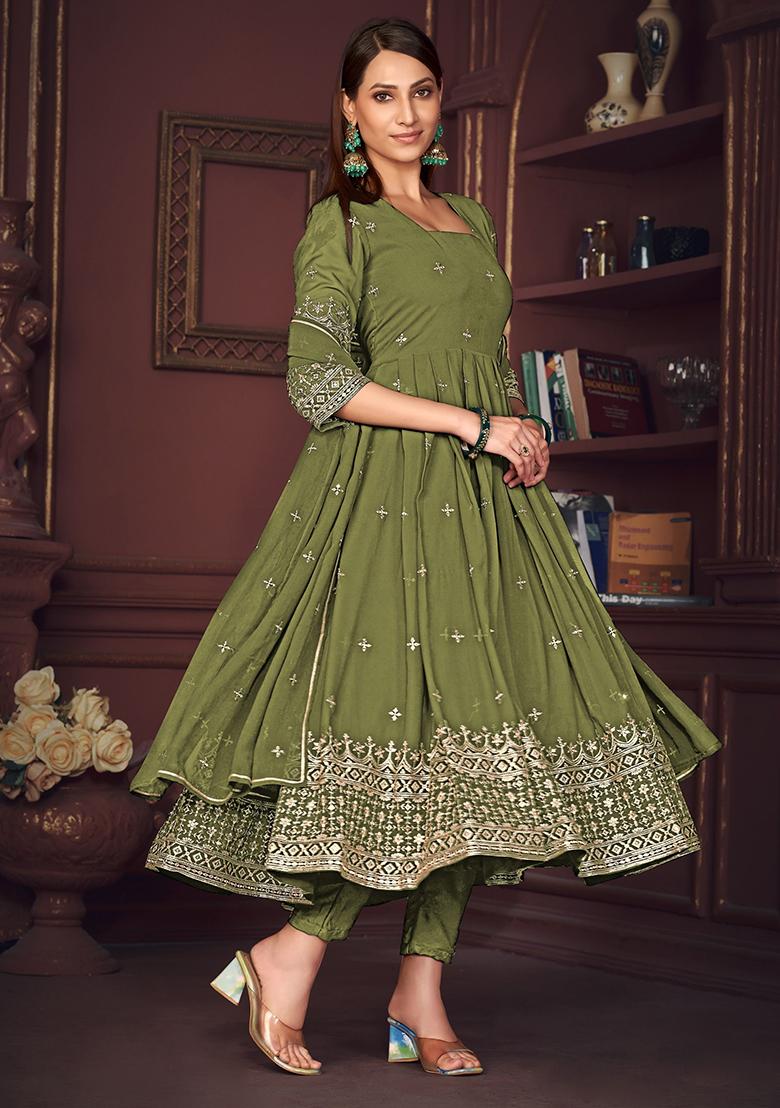Green Embroidered Georgette Kurta Set