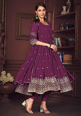 Blue Embroidered Georgette Kurta Set