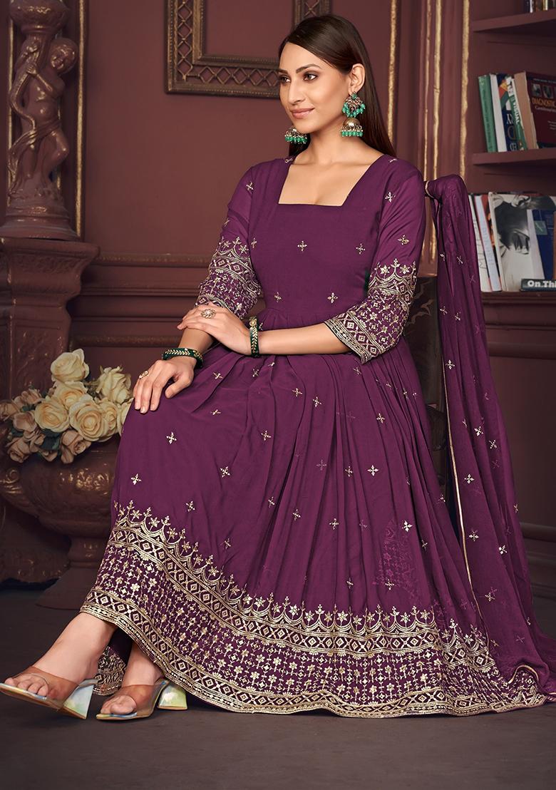 Blue Embroidered Georgette Kurta Set