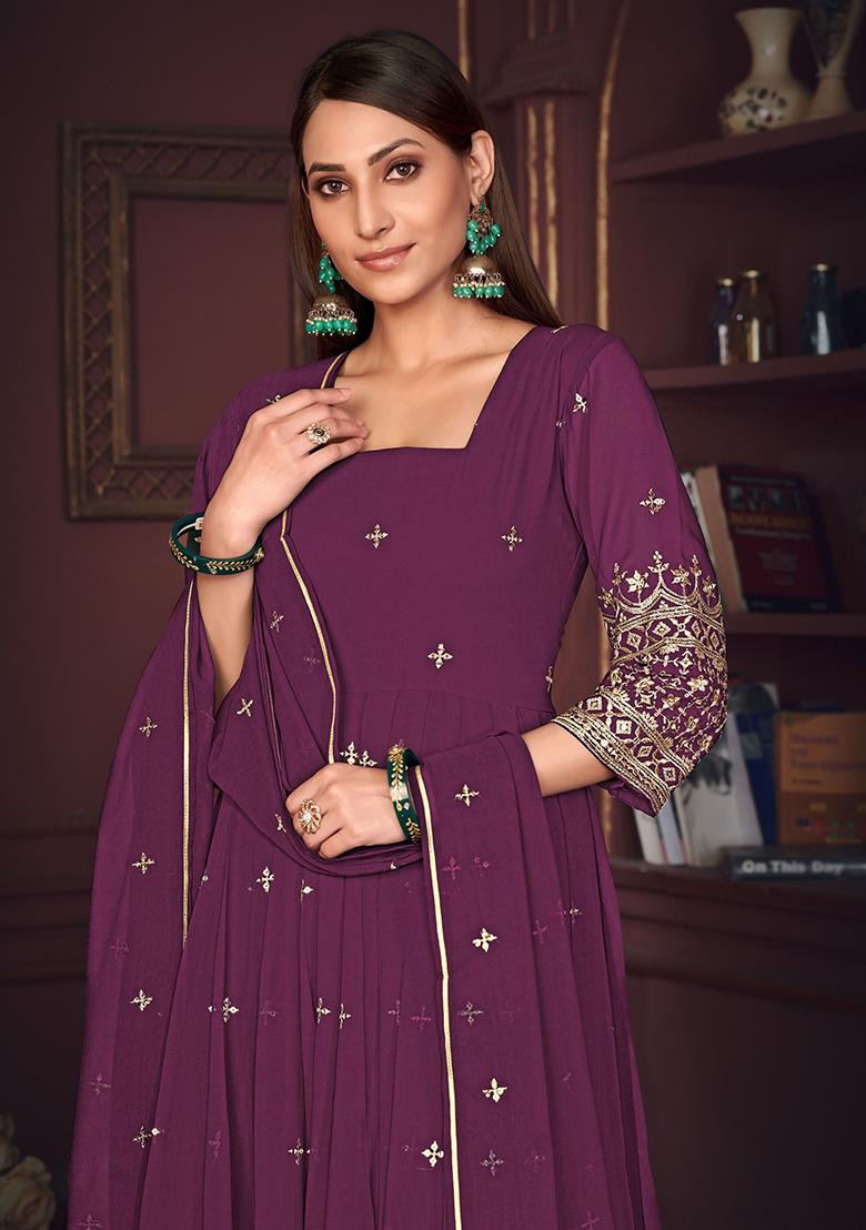 Blue Embroidered Georgette Kurta Set