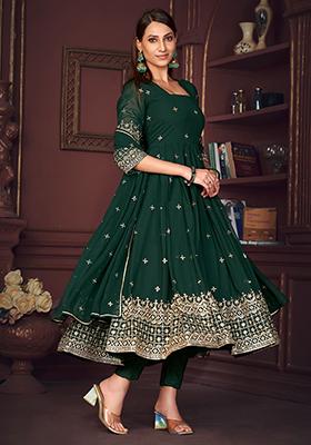 Green Embroidered Georgette Kurta Set