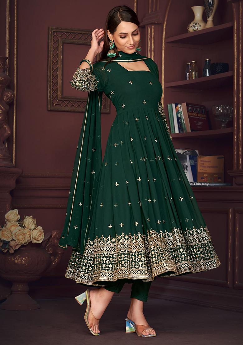 Green Embroidered Georgette Kurta Set