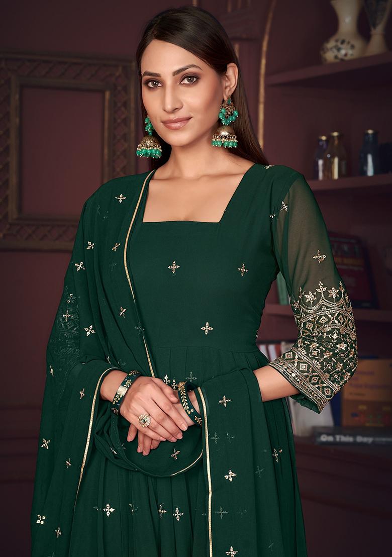 Green Embroidered Georgette Kurta Set