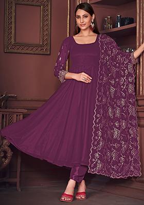 Purple Embroidered Georgette Kurta Set