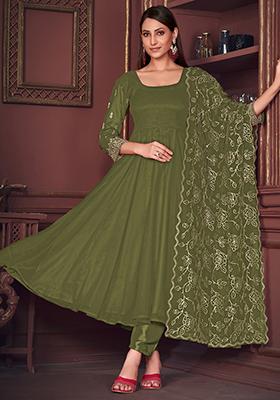 Green Embroidered Georgette Kurta Set