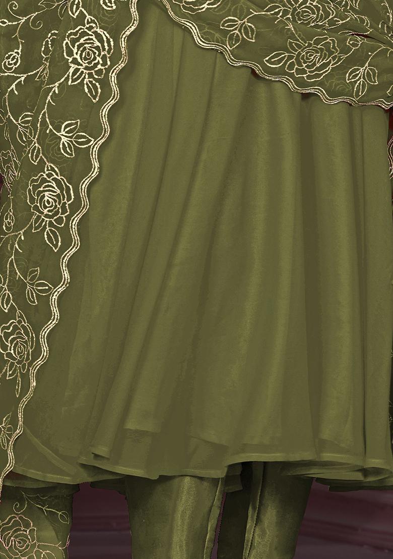 Green Embroidered Georgette Kurta Set