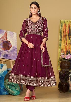 Pink Sequin Embroidered Georgette Kurta Set
