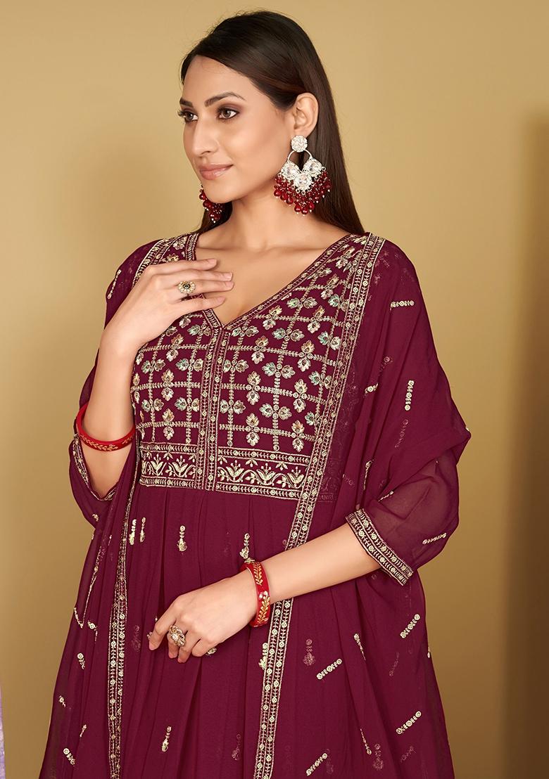 Pink Sequin Embroidered Georgette Kurta Set