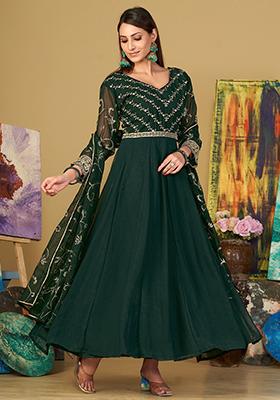 Green Embroidered Georgette Kurta Set