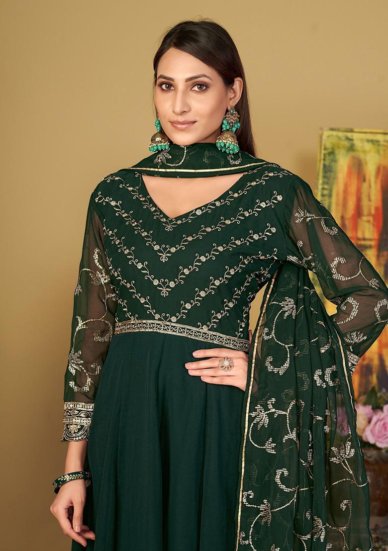 Green Embroidered Georgette Kurta Set