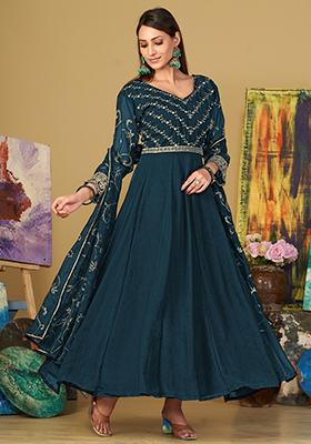 Blue Embroidered Georgette Kurta Set