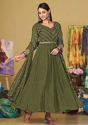 Green Embroidered Georgette Kurta Set