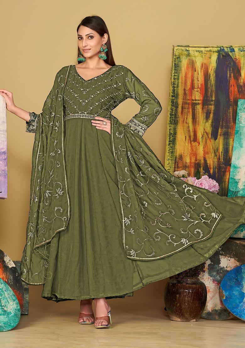 Green Embroidered Georgette Kurta Set