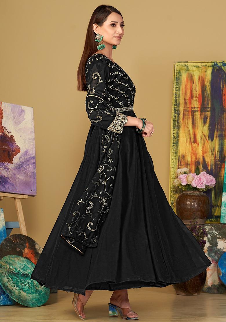 Black Embroidered Georgette Kurta Set