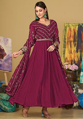 Pink Embroidered Georgette Kurta Set