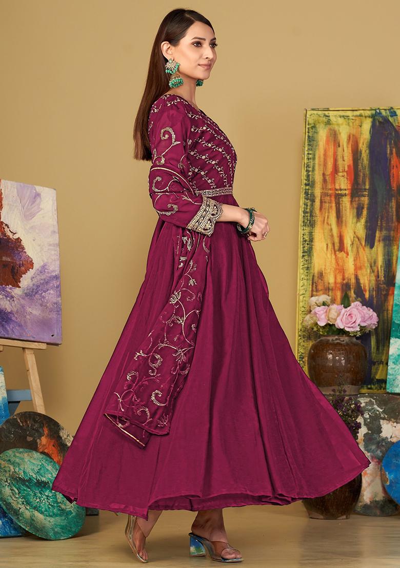 Pink Embroidered Georgette Kurta Set