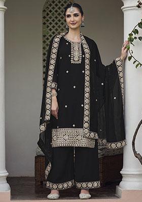 Black Embroidered Georgette Kurta Set