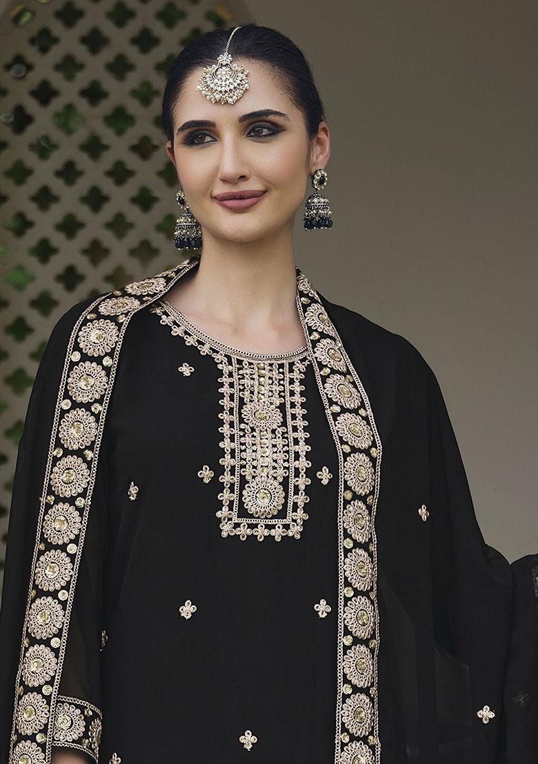 Black Embroidered Georgette Kurta Set