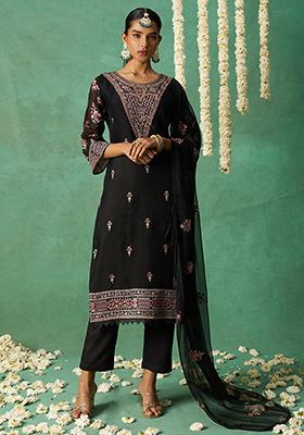 Black Embroidered Organza Kurta Set