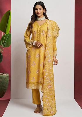 Yellow Embroidered Organza Kurta Set