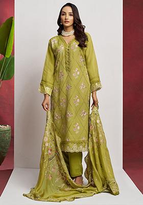 Green Embroidered Organza Kurta Set