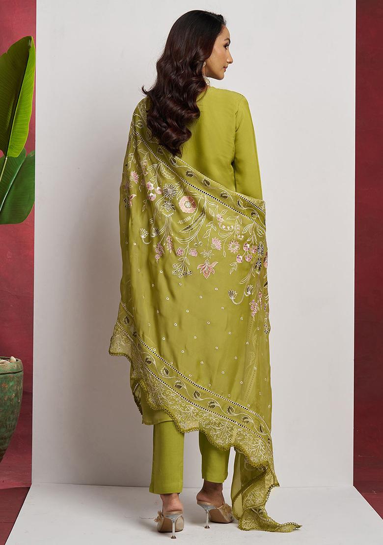 Green Embroidered Organza Kurta Set