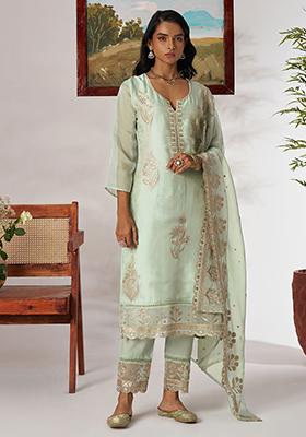Green Embroidered Organza Kurta Set