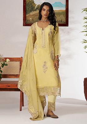 Yellow Embroidered Organza Kurta Set
