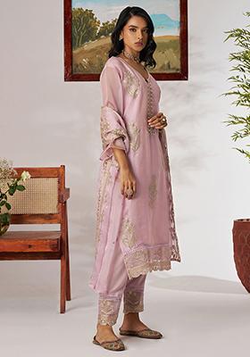 Pink Embroidered Organza Kurta Set