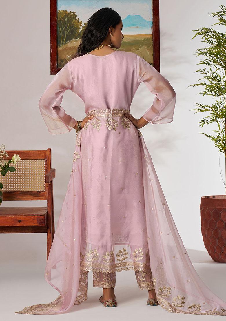 Pink Embroidered Organza Kurta Set