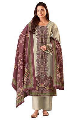 Cream Printed Muslin Dress Material