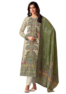 Cream Printed Muslin Dress Material