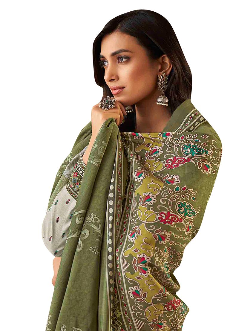 Cream Printed Muslin Dress Material