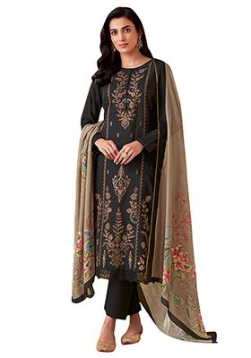 Black Embroidered Muslin Dress Material