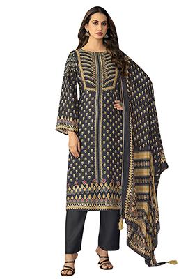 Black Printed Muslin Dress Material