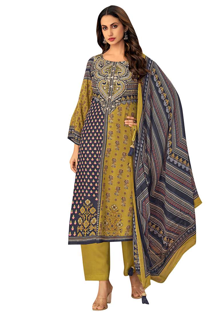 Multi Printed Muslin Pakistani Suit Set - Indya