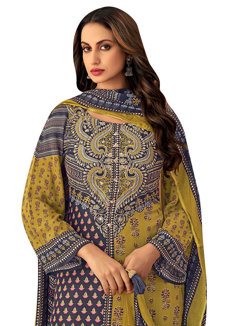 Multi Printed Muslin Pakistani Suit Set - Indya