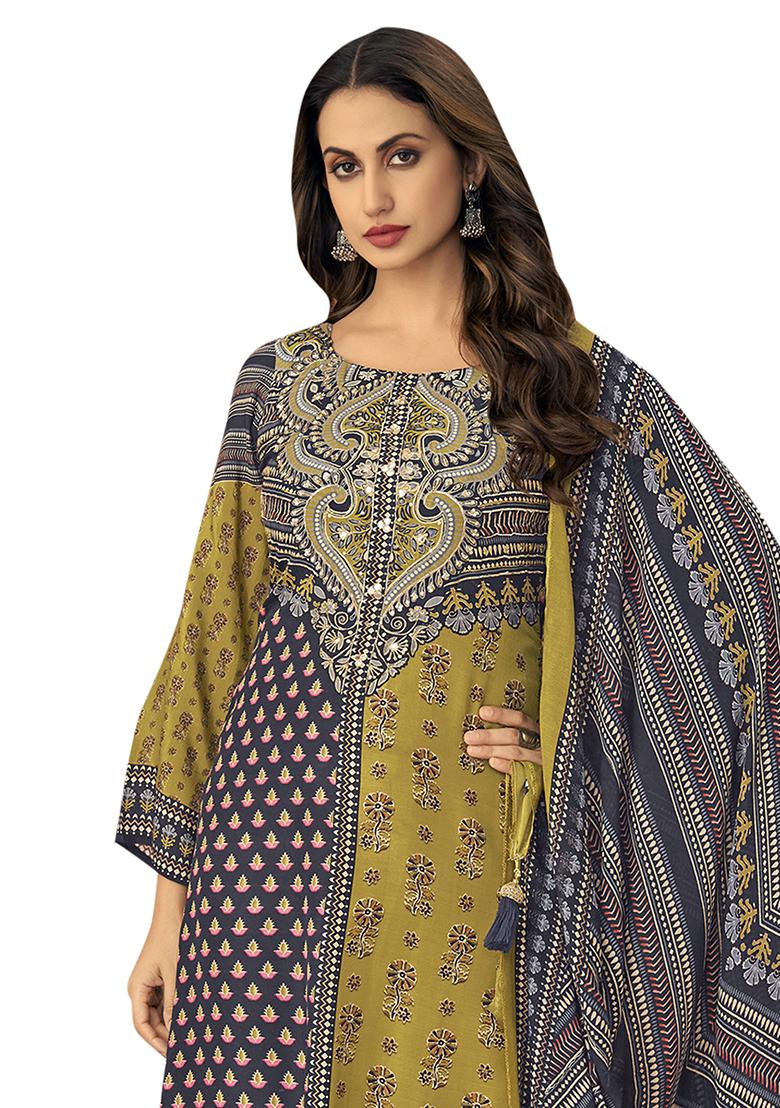 Multi Printed Muslin Dress Material