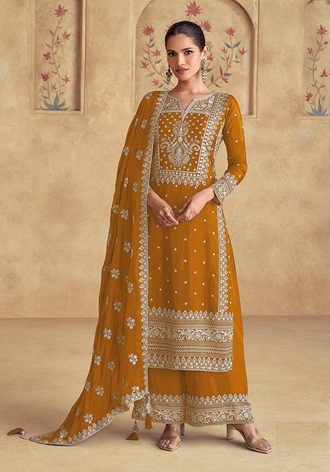 Mustard Embroidered Georgette Salwar Kameez