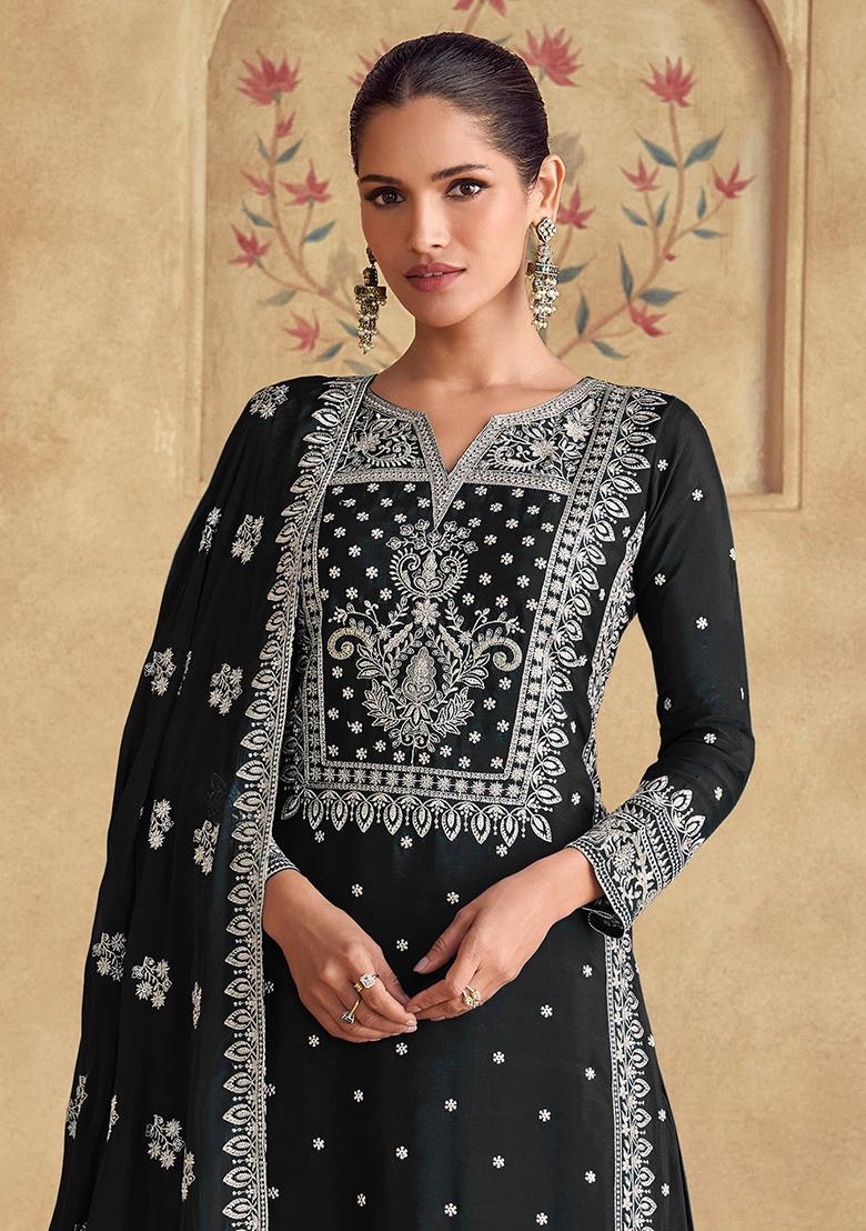 Black Embroidered Georgette Salwar Kameez