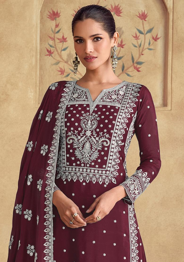 Brown Embroidered Georgette Salwar Kameez