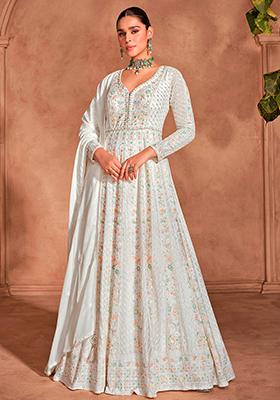 Cream Embroidered Silk Salwar Kameez