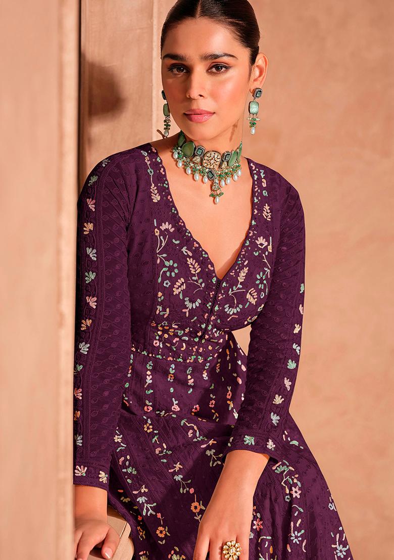 Purple Embroidered Silk Salwar Kameez