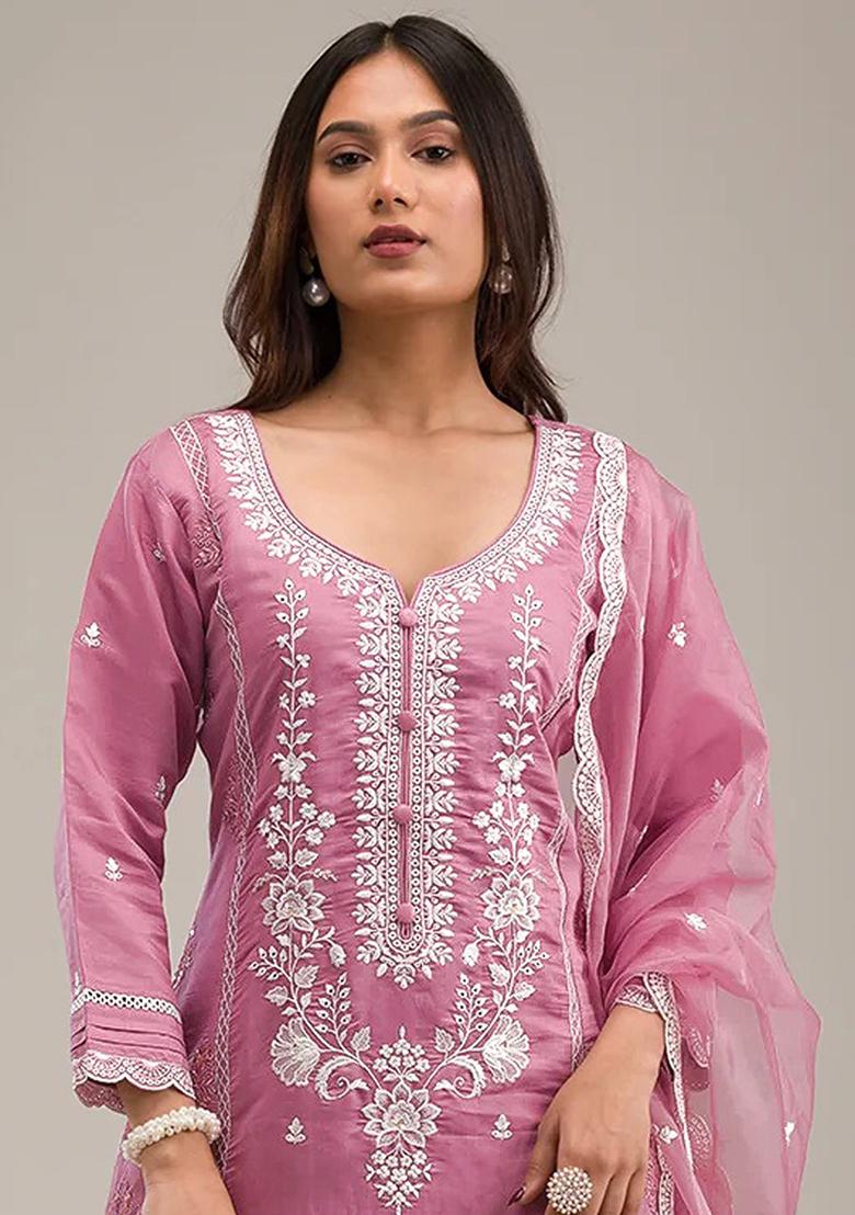 Pink Embroidered Cotton Salwar Kameez