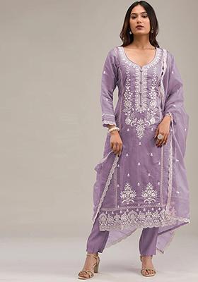 Violet Embroidered Cotton Salwar Kameez